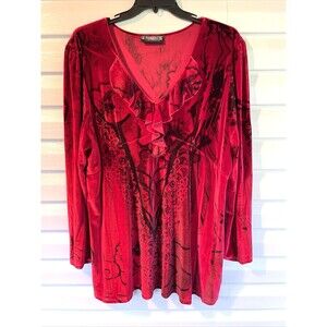 Y2K Red Velvet Babydoll Dress V Neck Pyramid Collection Plus Size 2X Witchy Goth